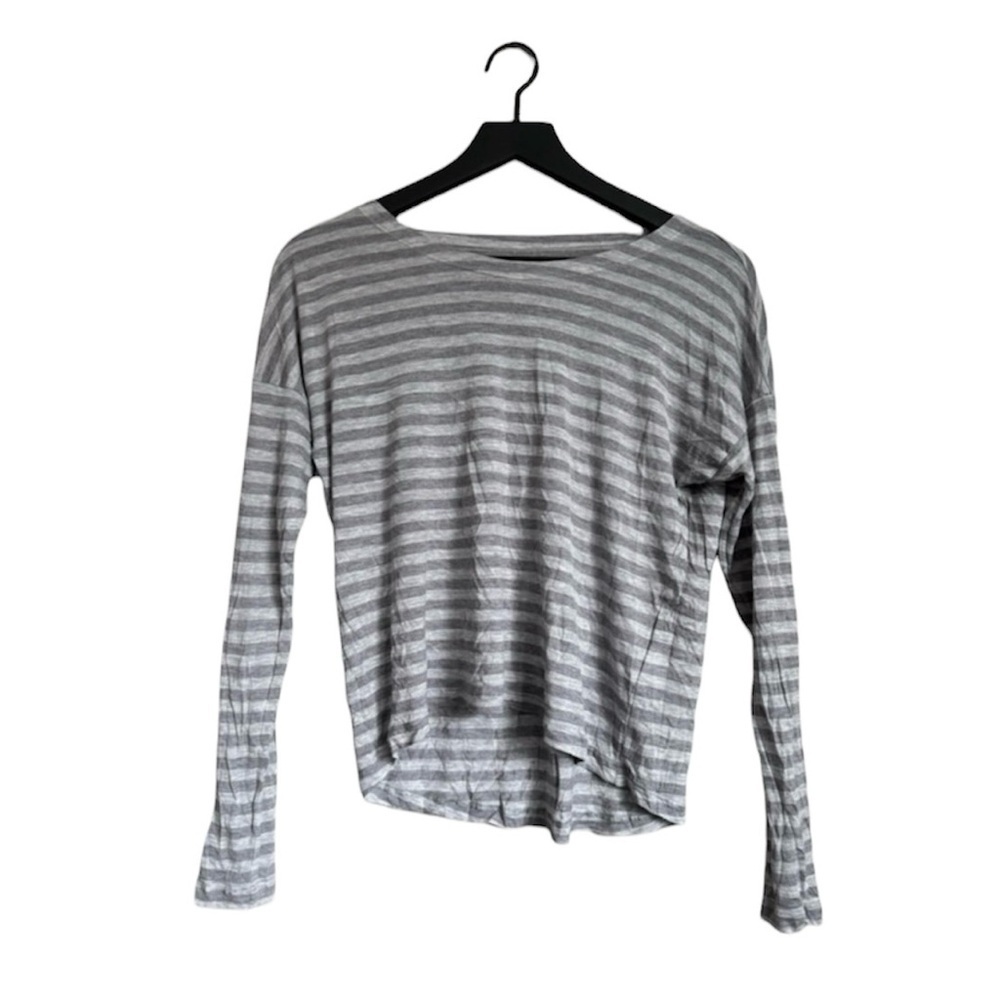 EILEEN FISHER Grey Striped Boatneck Micro Modal Long-Sleeve T-Shirt